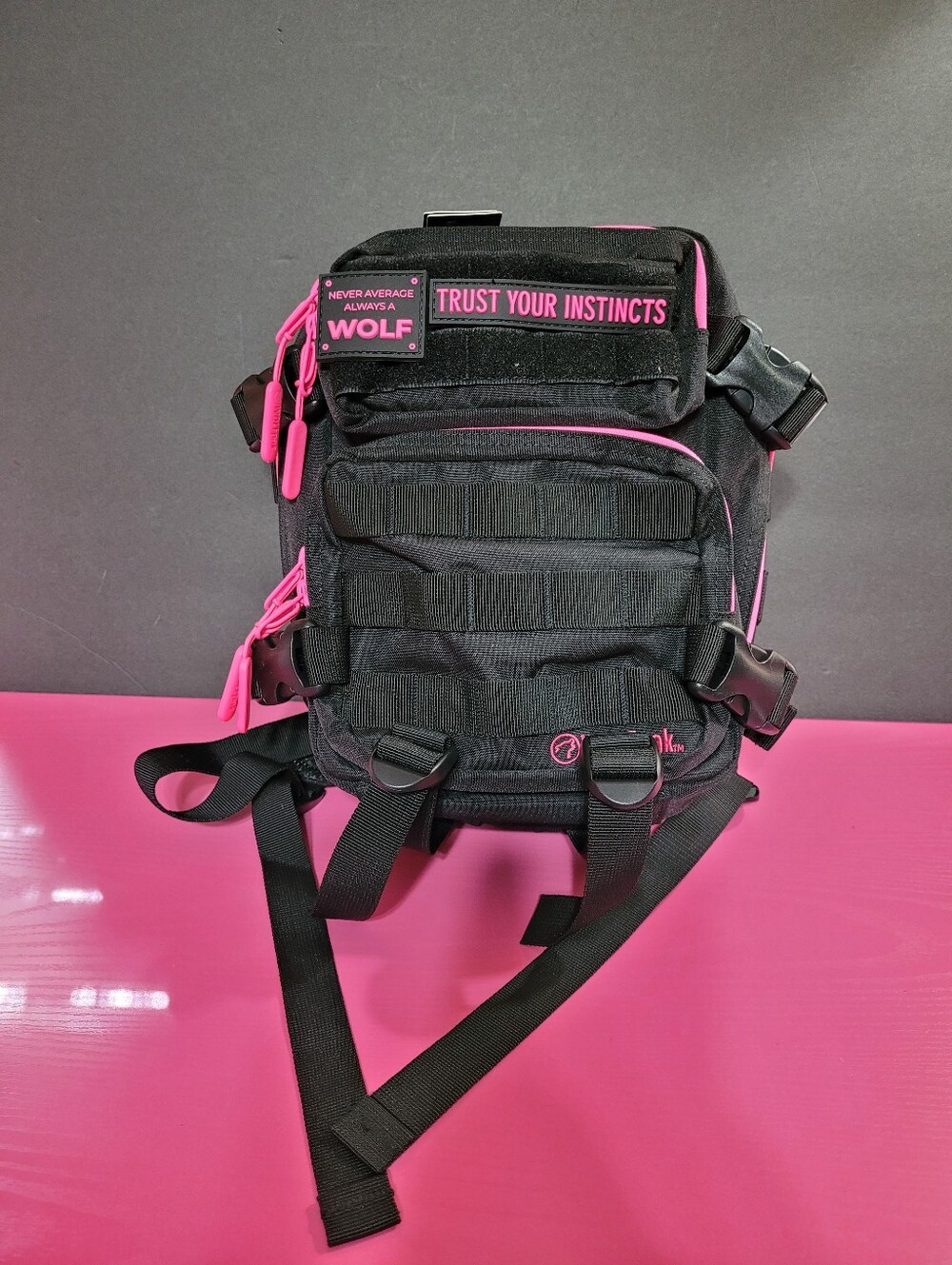 WOLF Black & Pink Tactical-Style Small Backpack With Meal Accessories